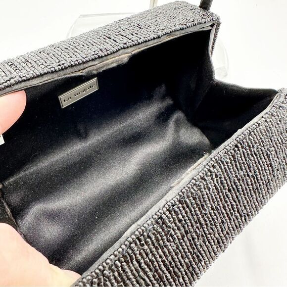 La Regale Vintage Black Beaded Rectangle Box w/Double Satin Handles Unique - Picture 7 of 12